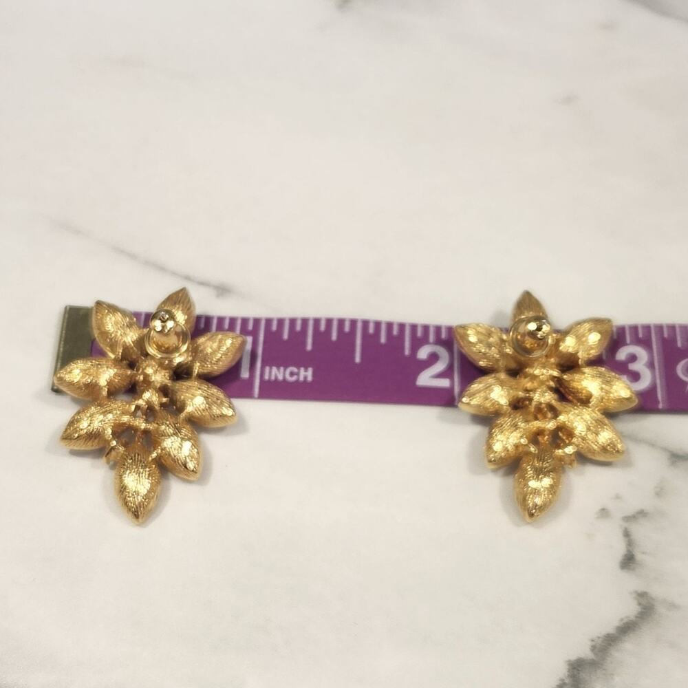 Vintage Gold Tone Rhinestone Cluster Statement Earrings Prom Glam - Picture 8 of 8